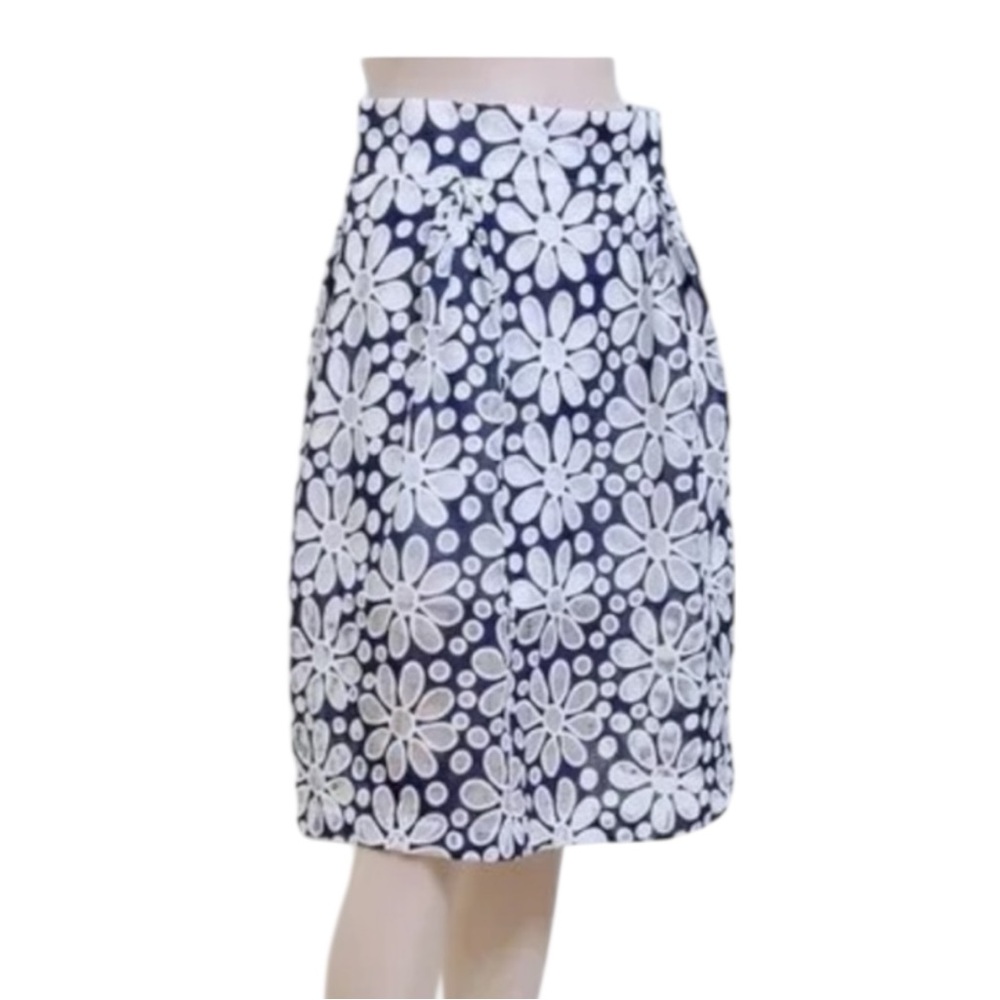 Beulah A Line Skirt Floral Navy Blue White Small